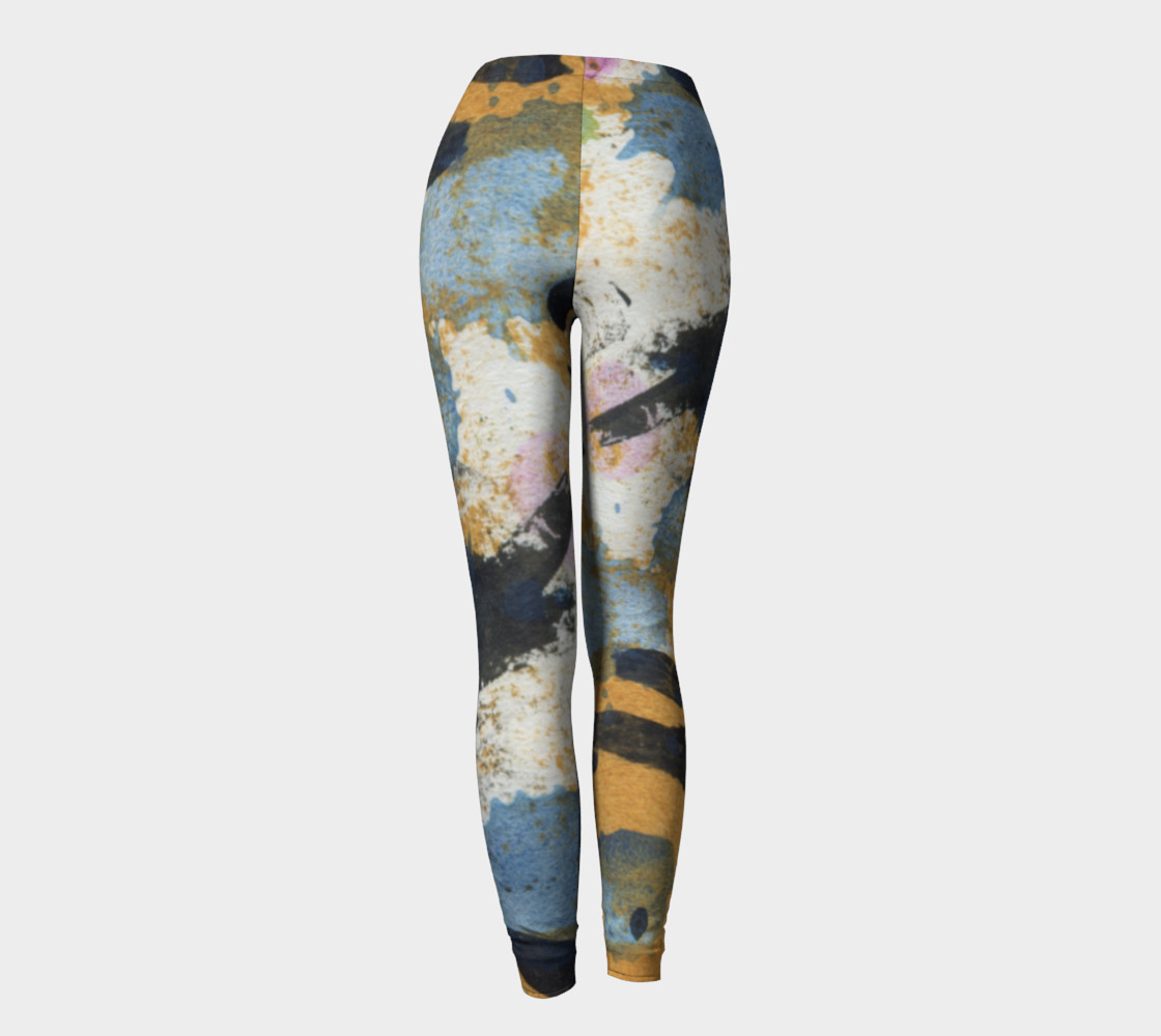 ocher and blue abstract leggings preview #4