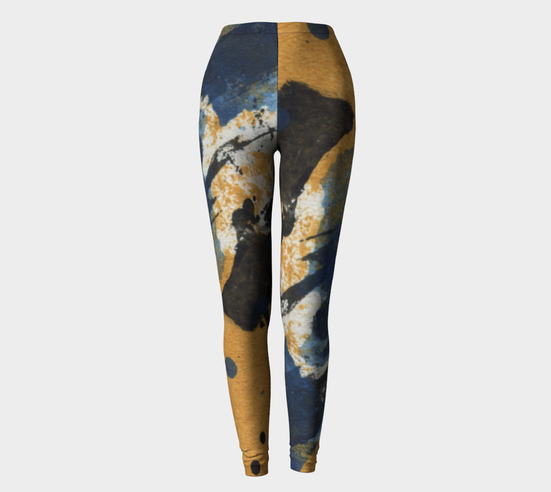 ocher and blue abstract leggings preview #2