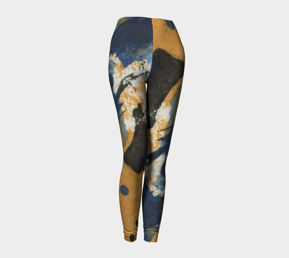 ocher and blue abstract leggings preview #1