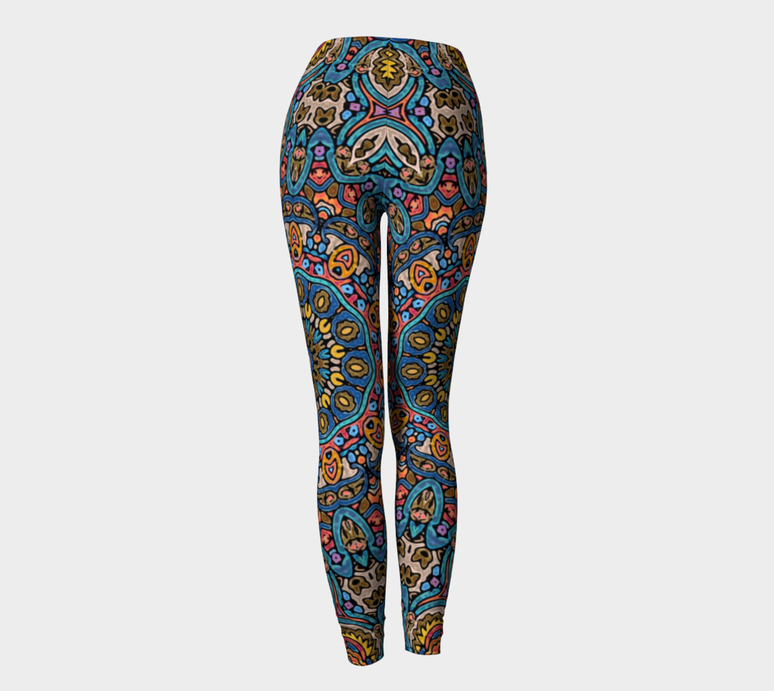 Oriental Watercolor Mandala Blue Orange leggings preview #4