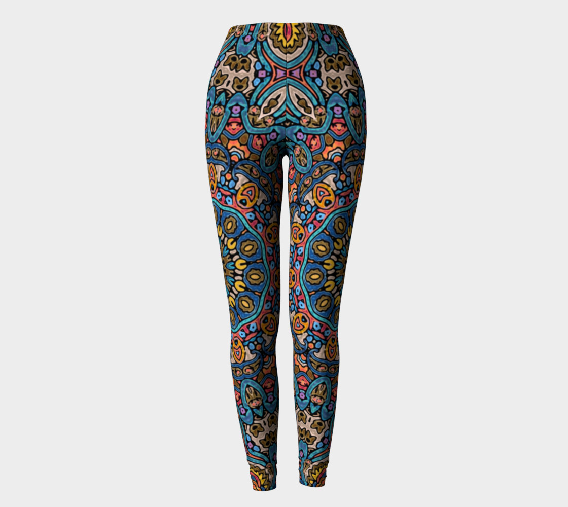 Oriental Watercolor Mandala Blue Orange leggings preview #2