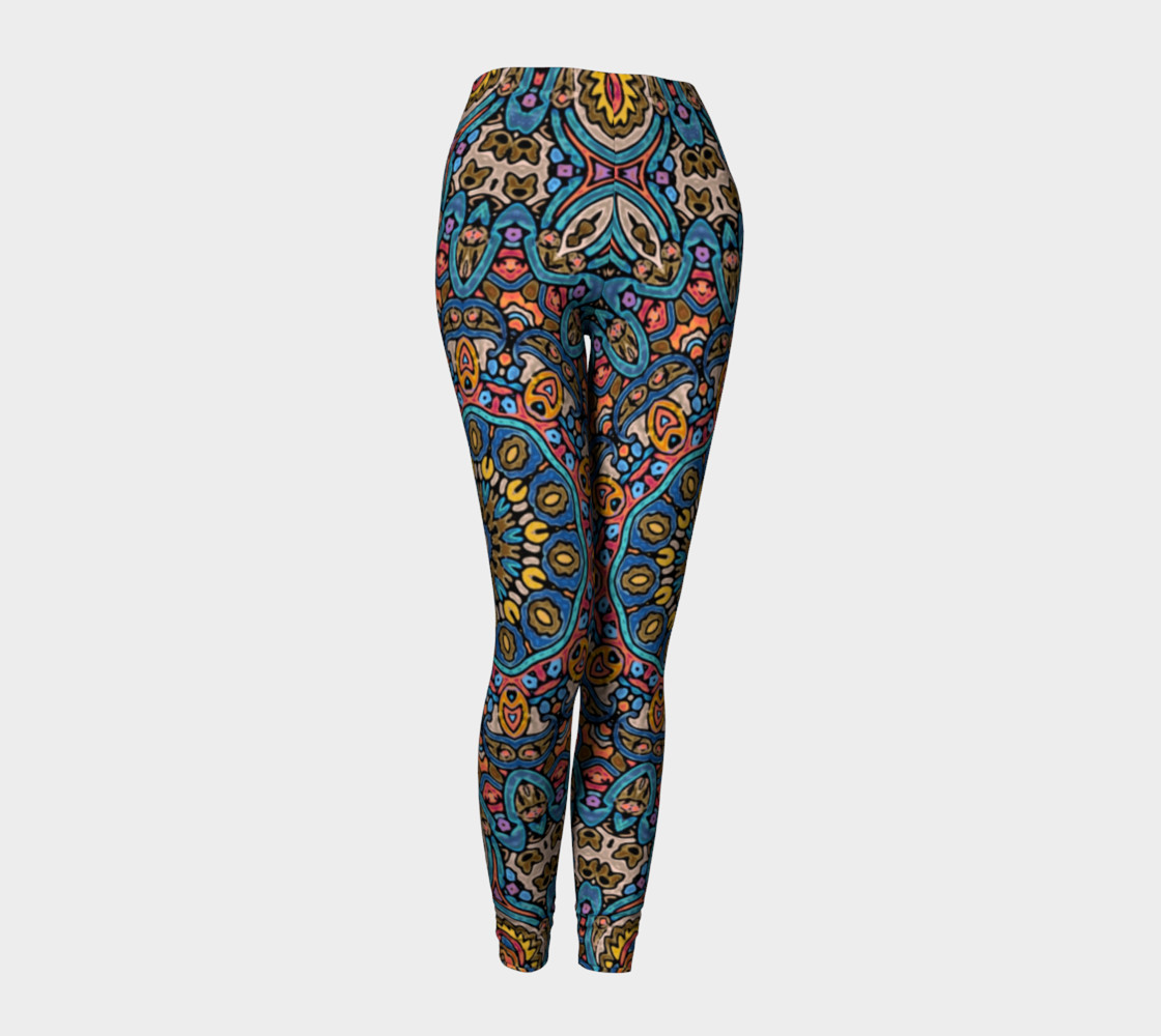Oriental Watercolor Mandala Blue Orange leggings preview #1