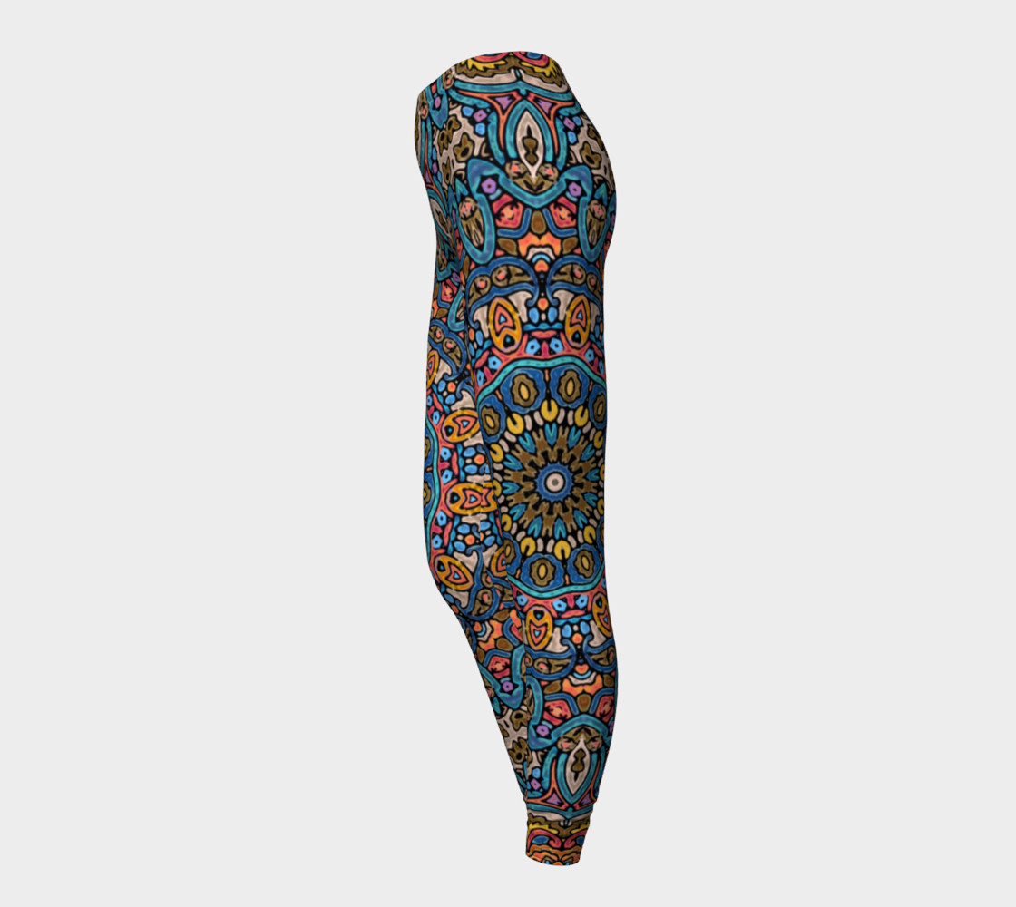 Oriental Watercolor Mandala Blue Orange leggings preview #3