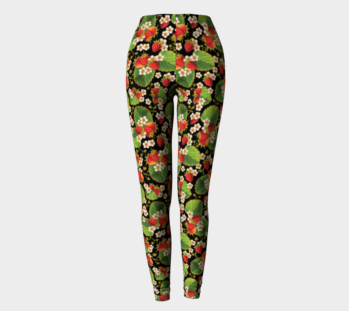 Aperçu de Strawberries on Black Ankle Leggings #2