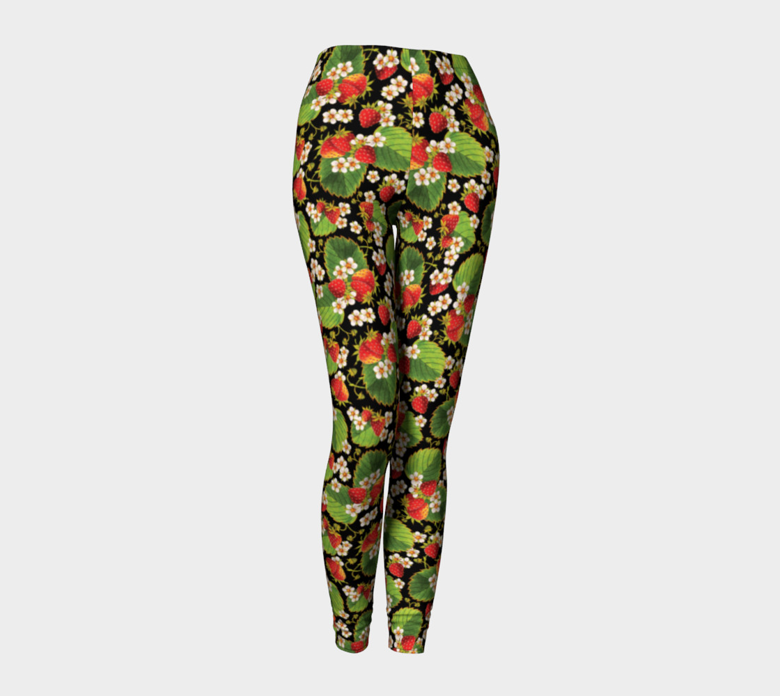 Aperçu de Strawberries on Black Ankle Leggings #1