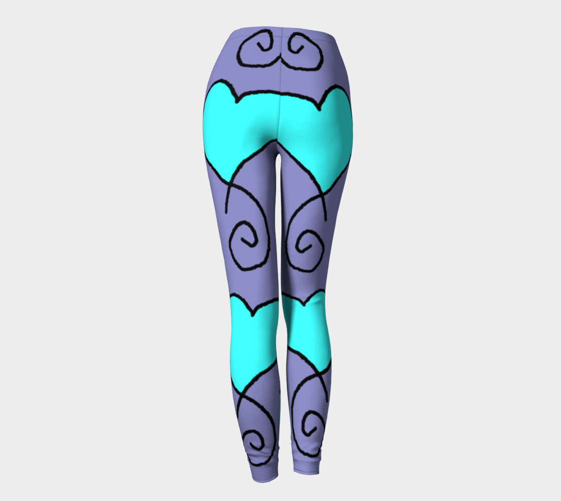 Light Blue Hearts on medium Purple Grey leggings sue 8 preview #4