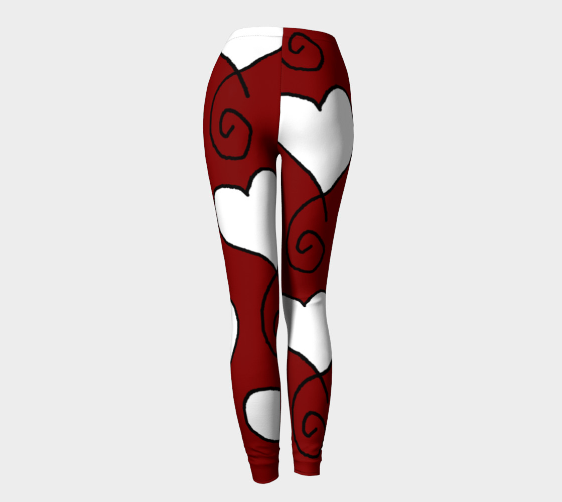 Maroon White Hearts Leggings preview #4
