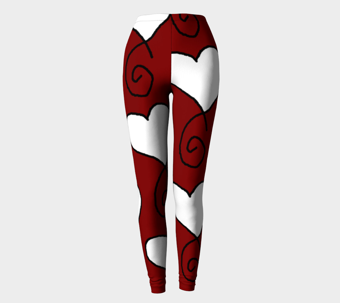 Maroon White Hearts Leggings preview #2
