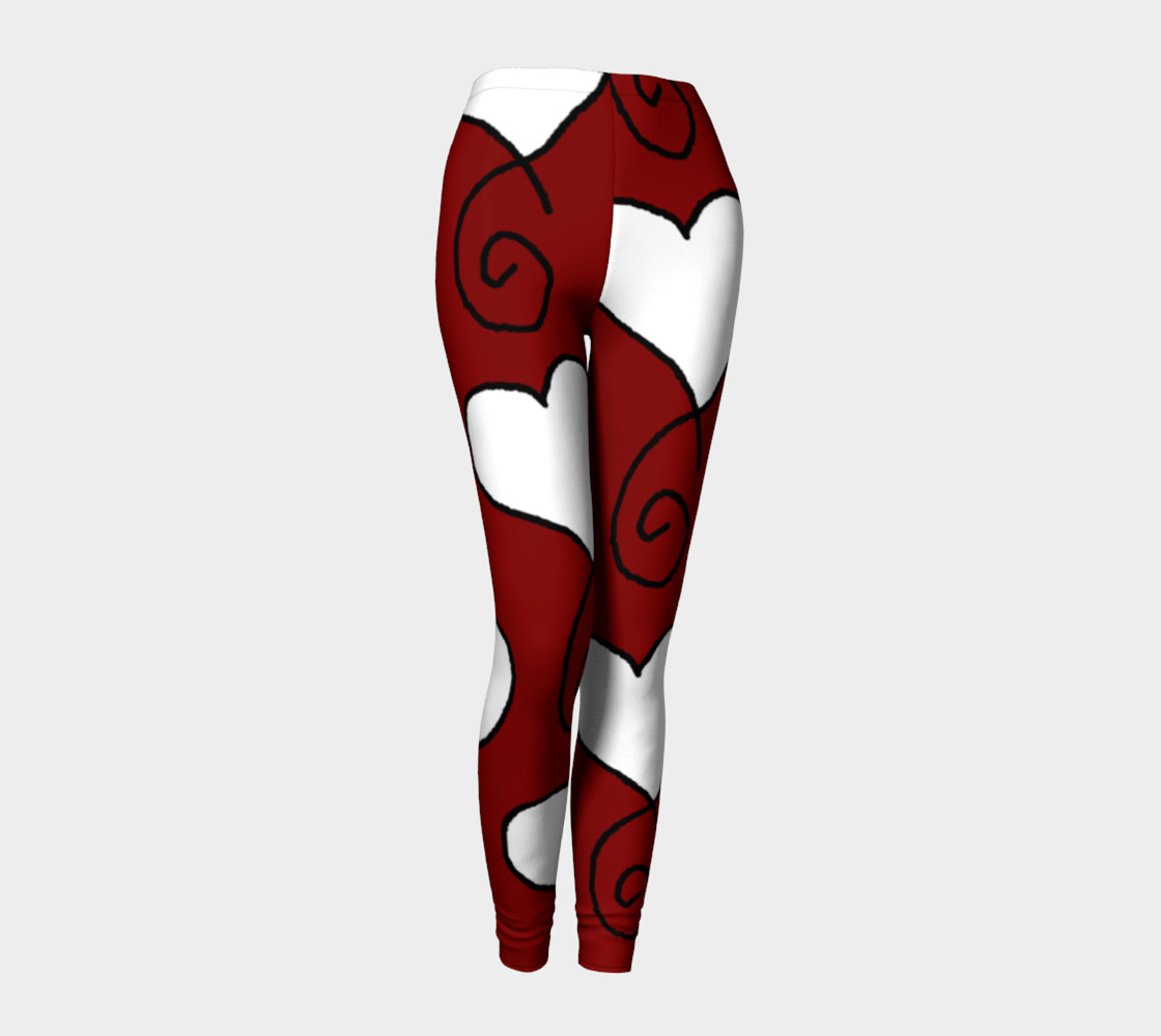 Maroon White Hearts Leggings preview #1