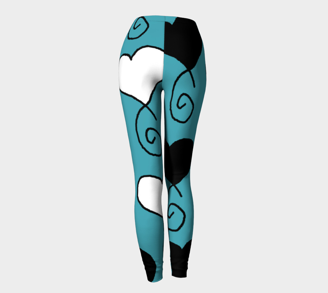 Turquoise with Black and White Hearts Leggings preview #4