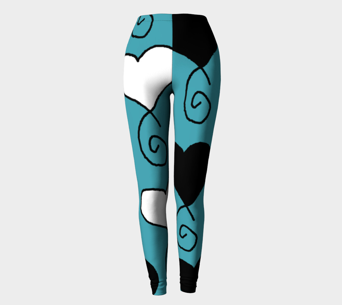 Turquoise with Black and White Hearts Leggings preview #2