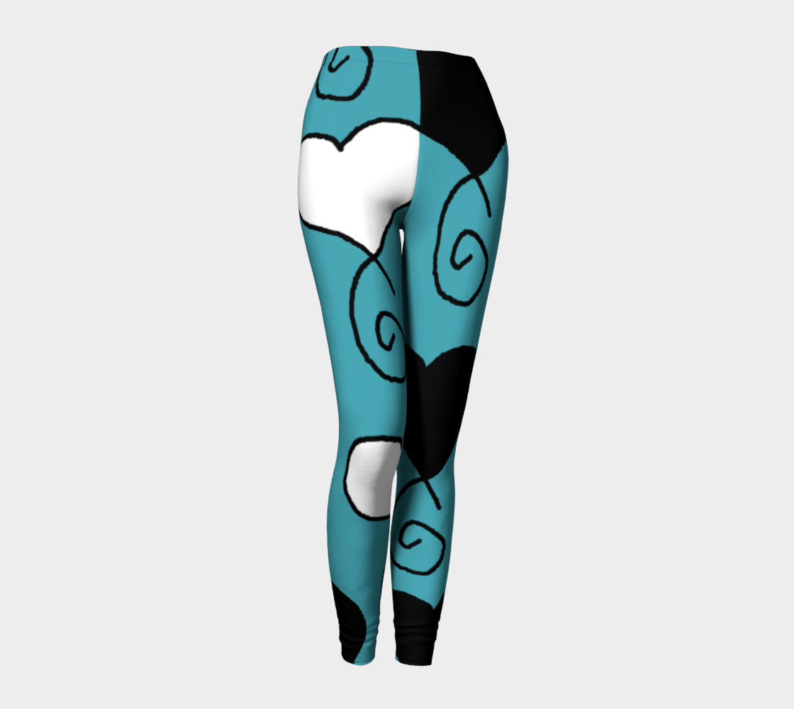 Turquoise with Black and White Hearts Leggings preview #1