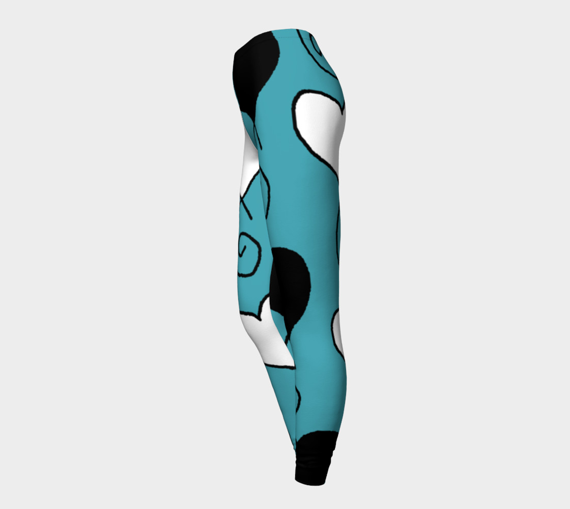 Turquoise with Black and White Hearts Leggings preview #3