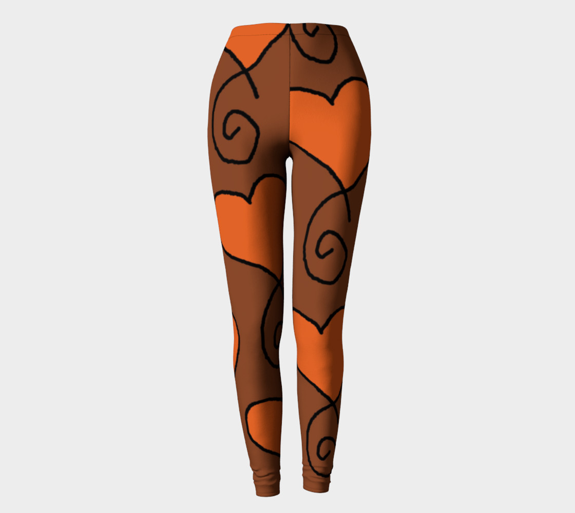 Brown with Orange Hearts Leggings preview #2