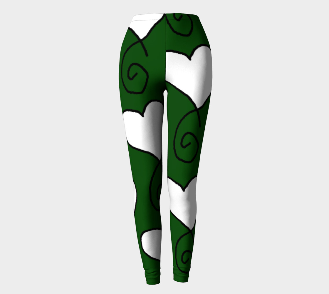 Hunter Green with White Hearts Leggings preview #2