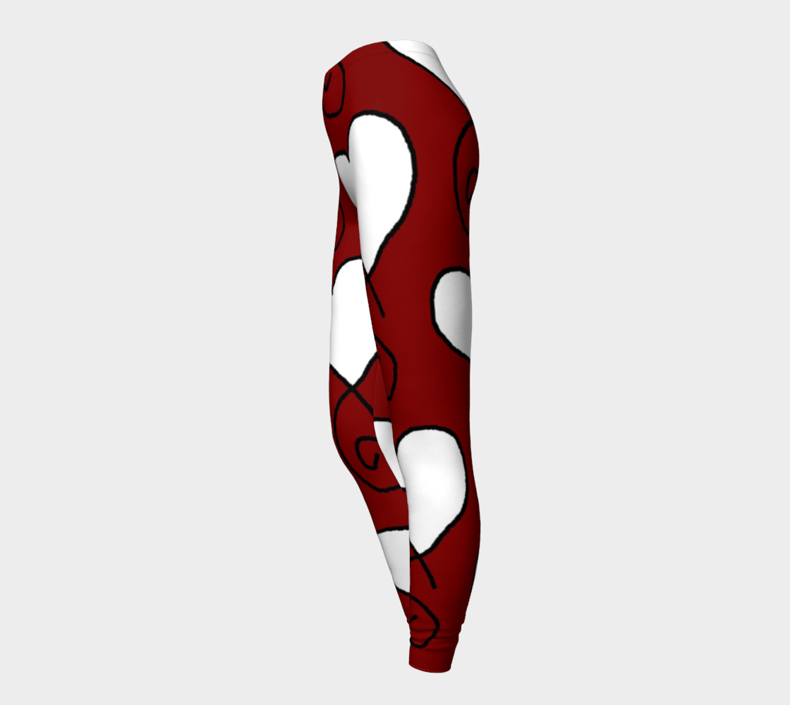 Dark Red with White Hearts Leggings preview #3