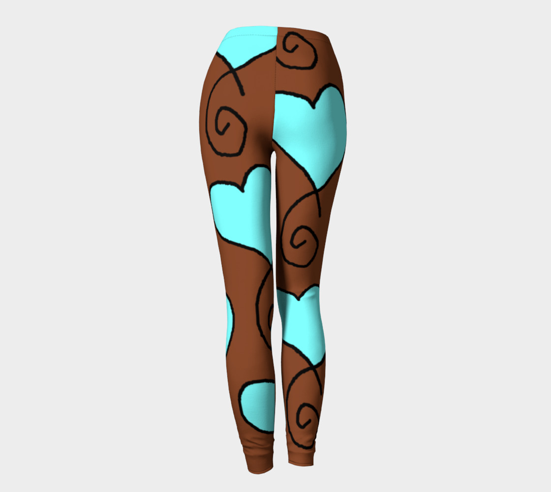 Brown with Light Blue Hearts Leggings preview #4