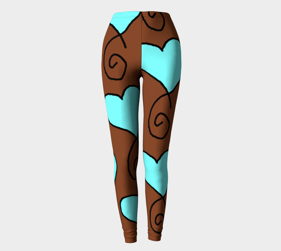 Brown with Light Blue Hearts Leggings preview #2