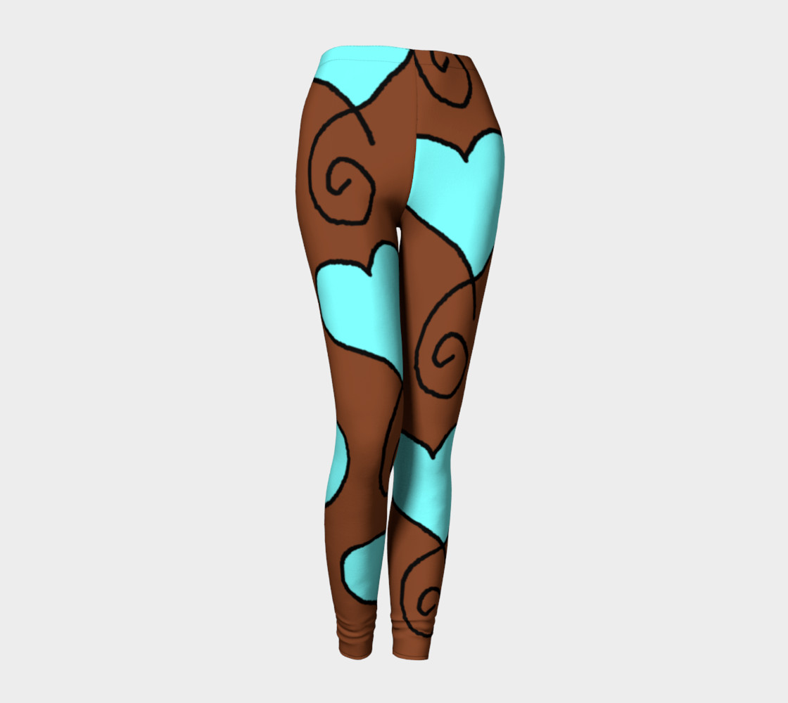 Brown with Light Blue Hearts Leggings preview #1