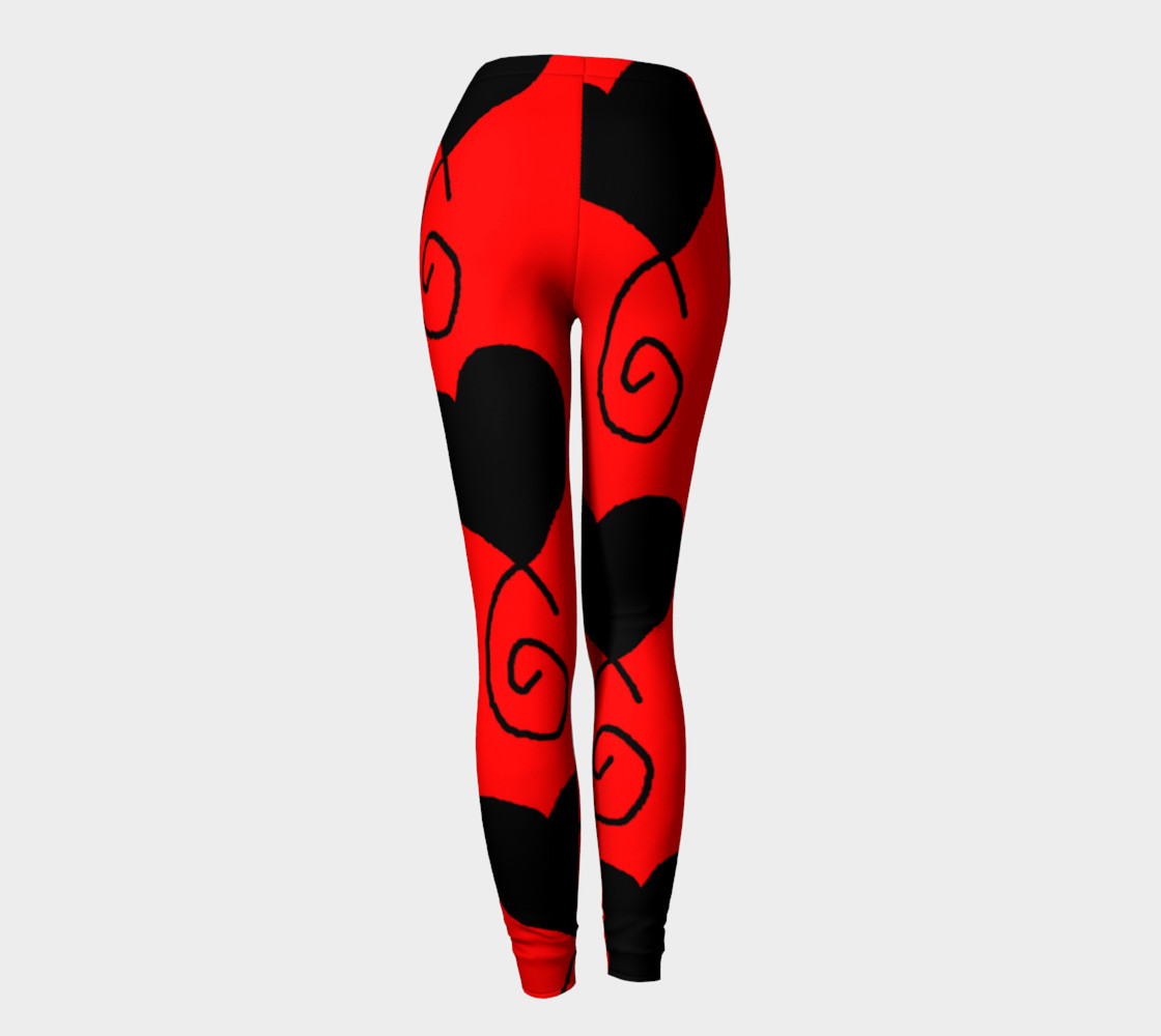 Red with Black and White Hearts Leggings preview #4