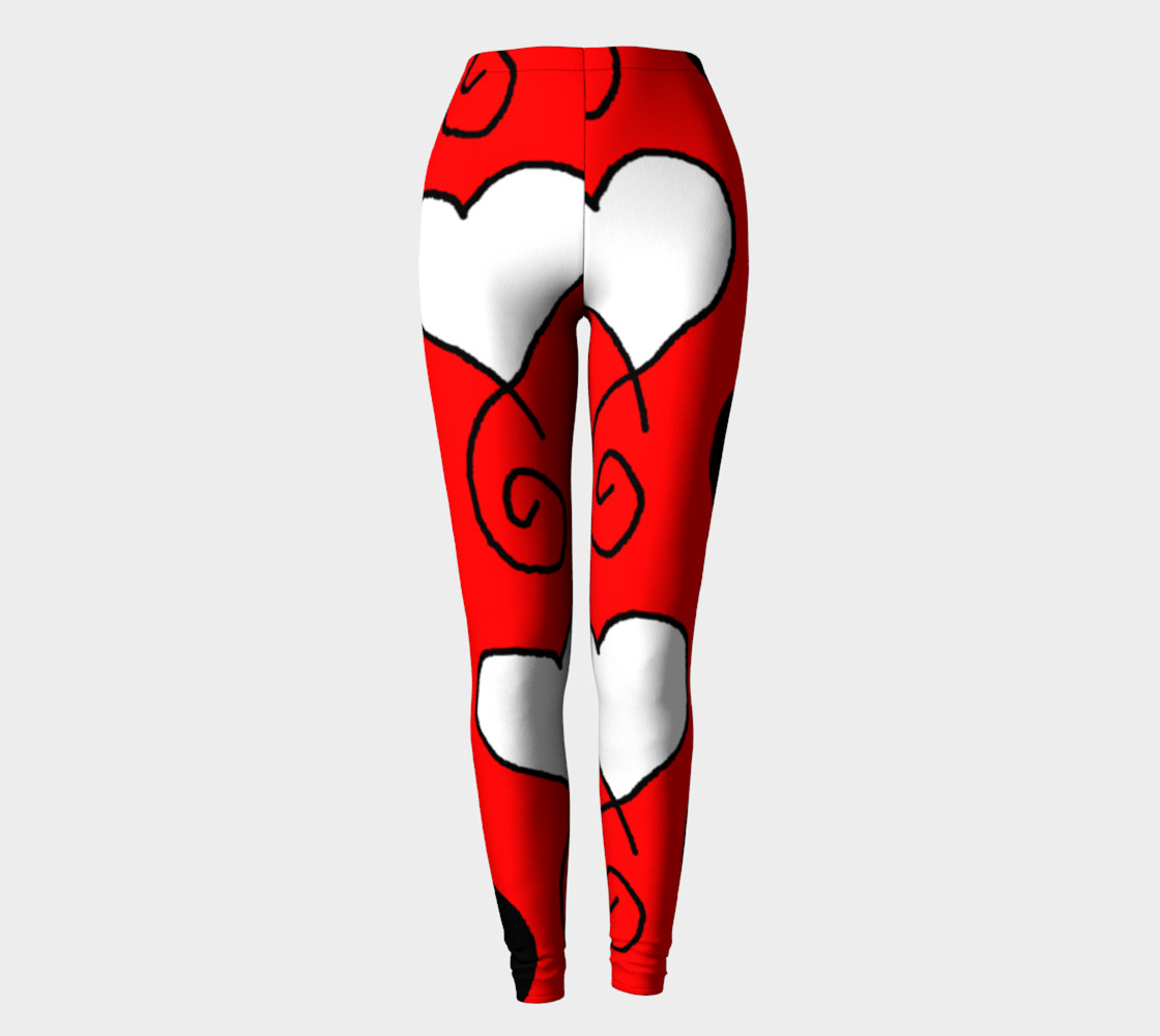 Red with Black and White Hearts Leggings preview #2