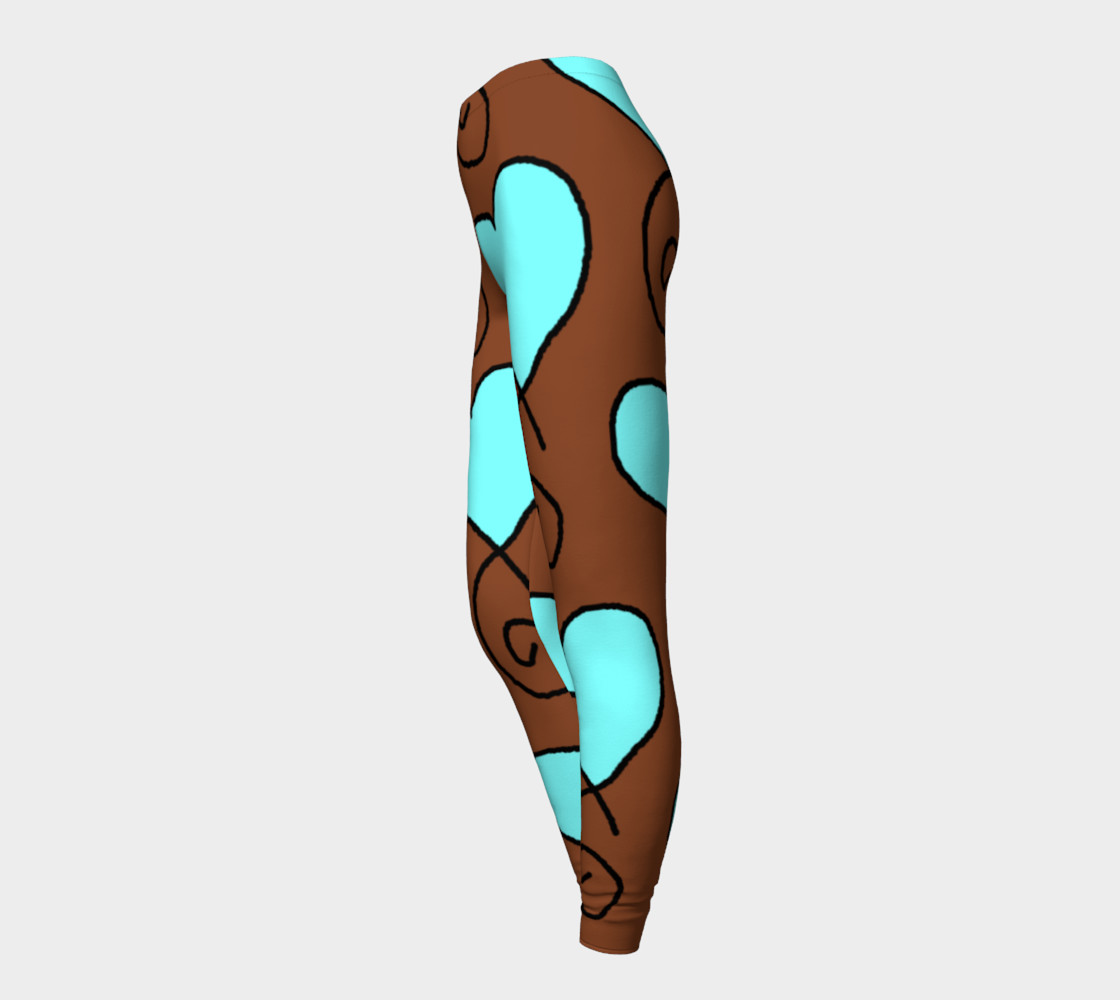 Brown with Light Blue Hearts Leggings preview #3