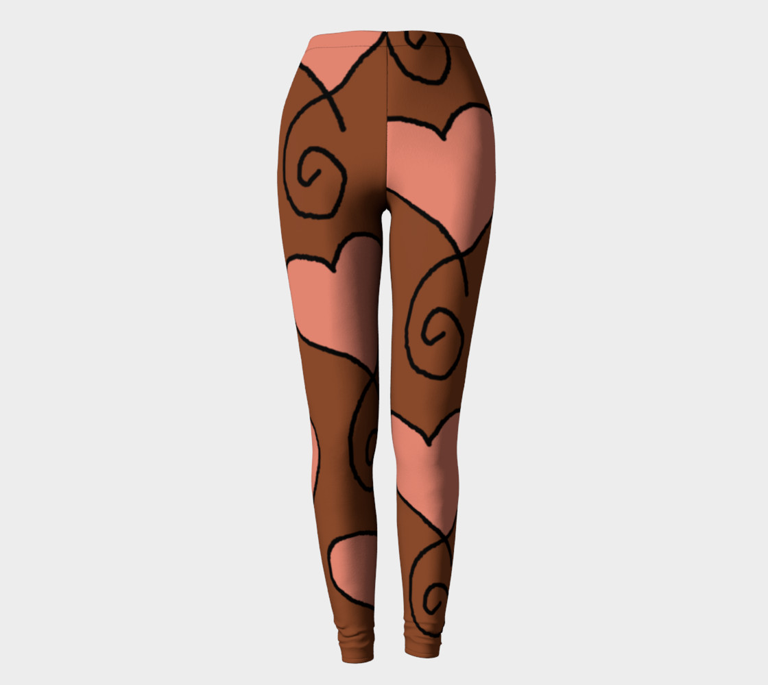 Brown With Salmon Hearts Leggings preview #2