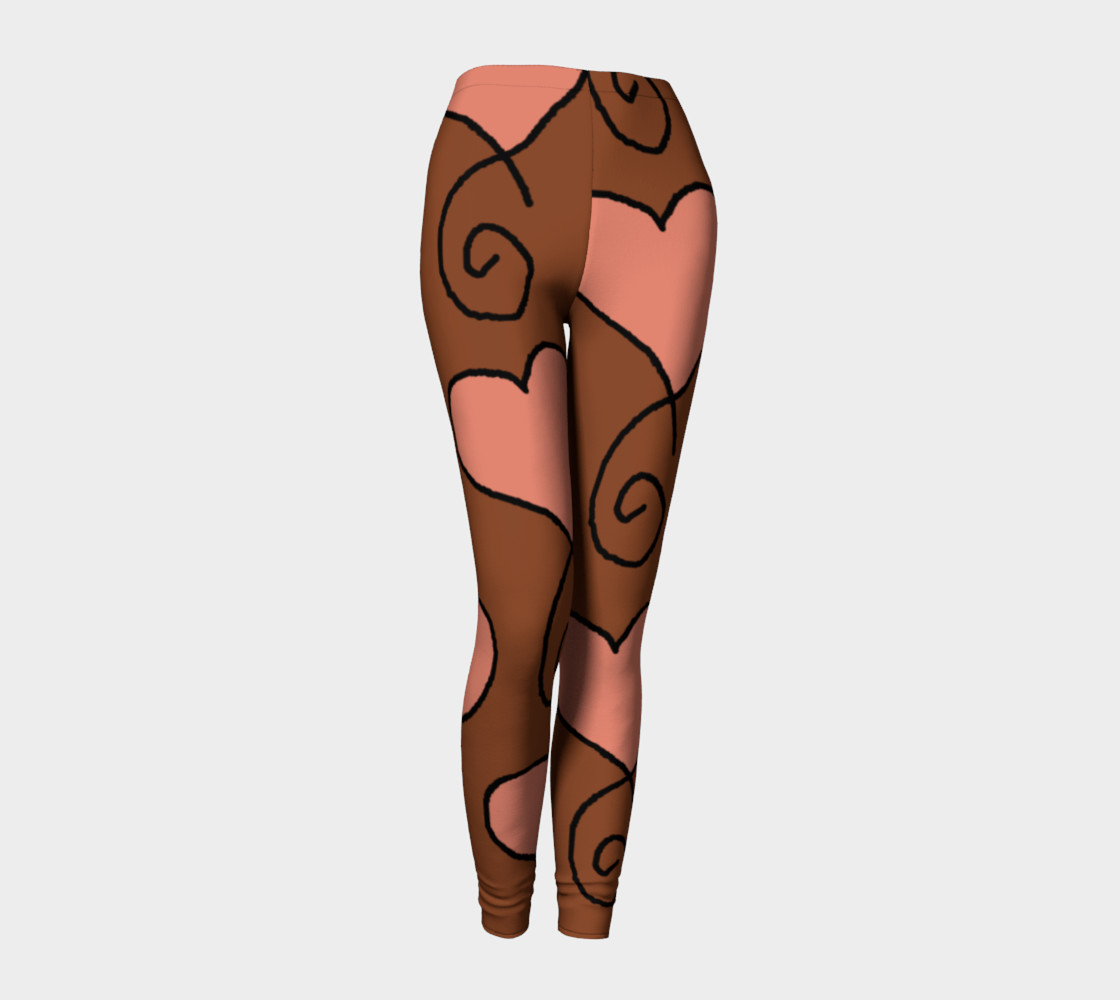 Brown With Salmon Hearts Leggings preview #1