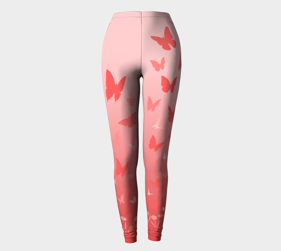 Pink Butterfly Leggings Cute Stretchy Pants preview #2