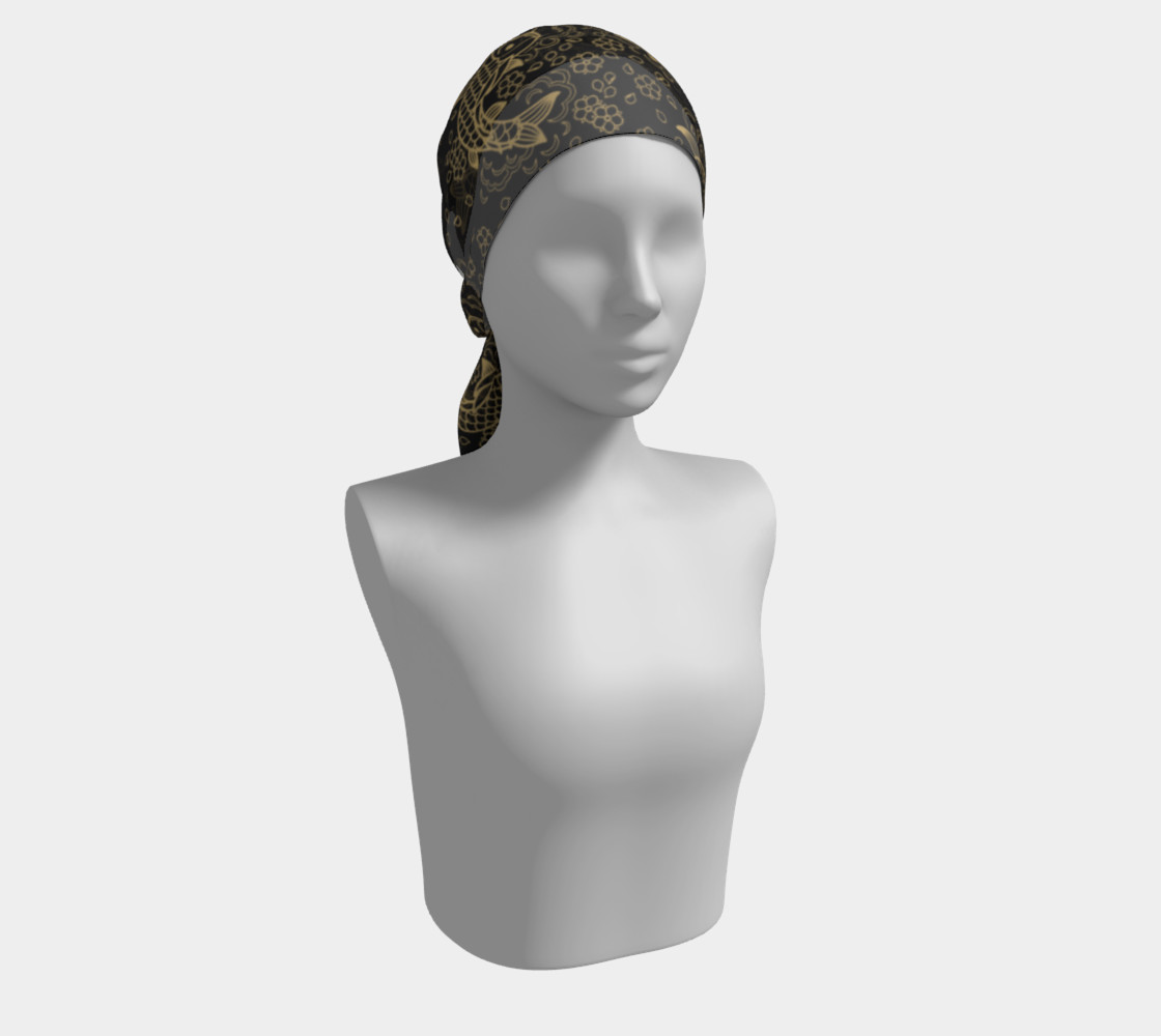 Gold Koi and Flowers on Black Background Long Scarf preview #2