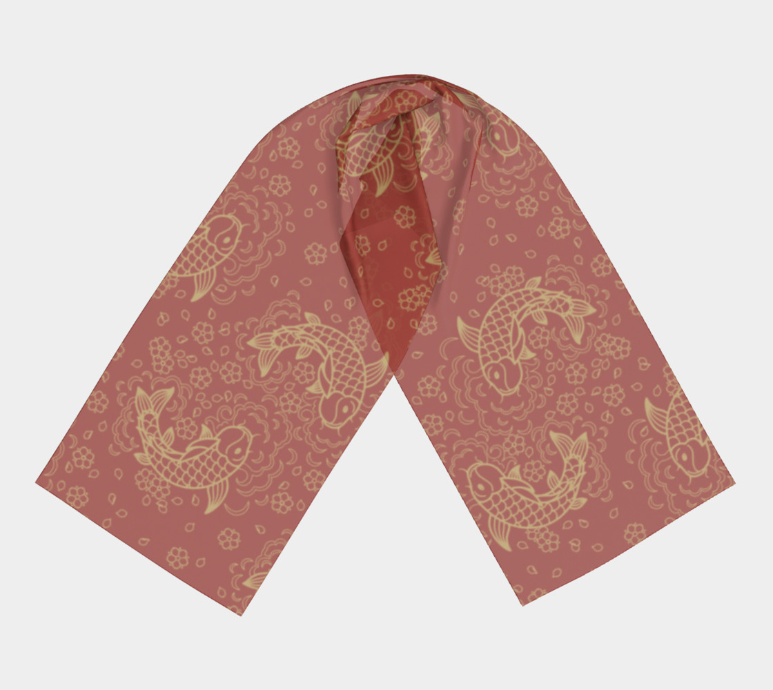 Gold Koi and Flowers on Red Background Long Scarf preview #3