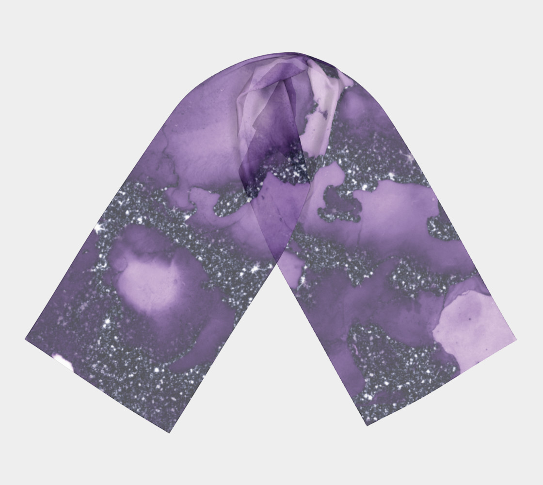 Watercolor Swirls I - Purple Sparkles, Long Scarf preview #3