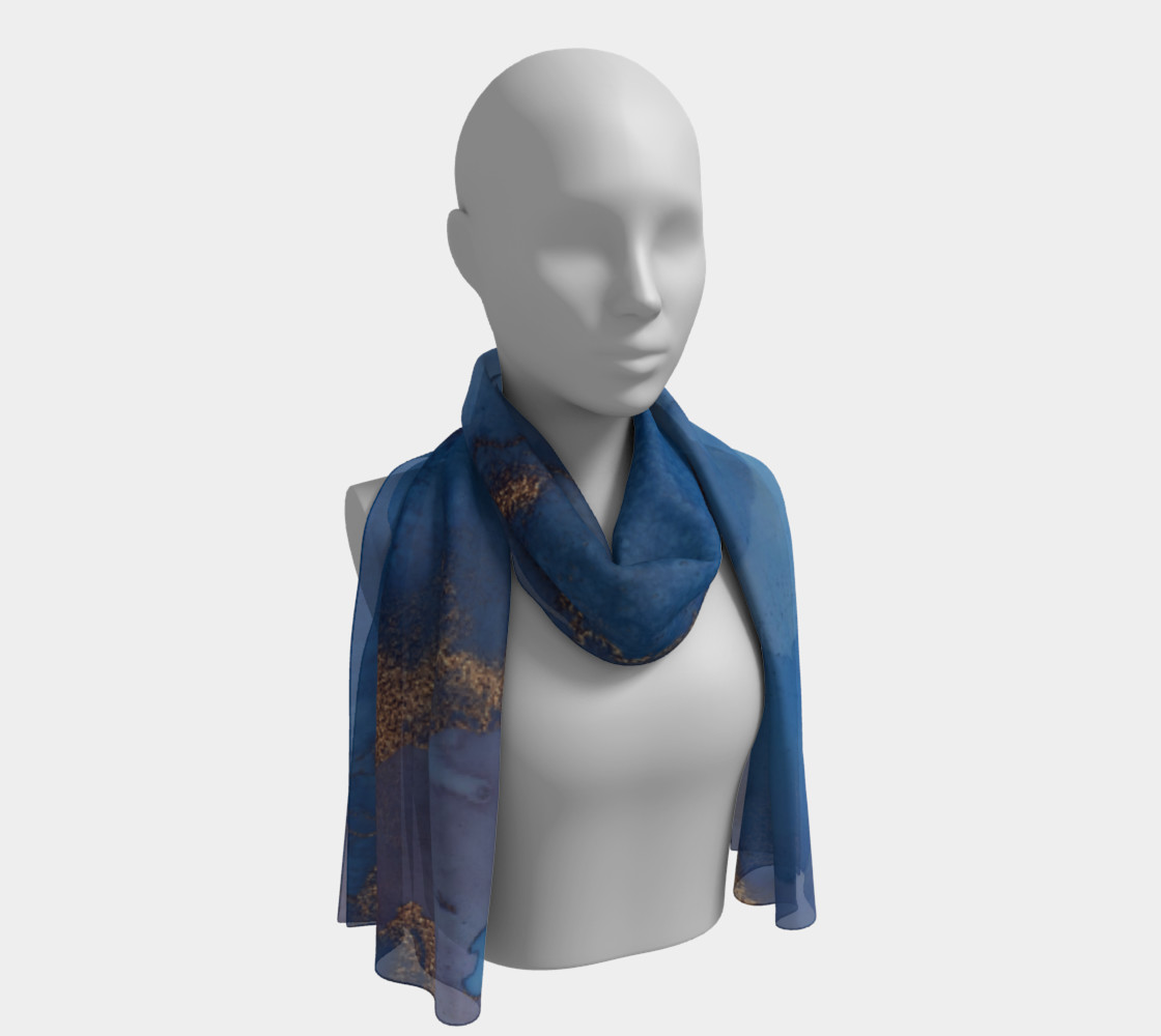 Watercolor Swirls N - Blue & Gold, Long Scarf preview #1