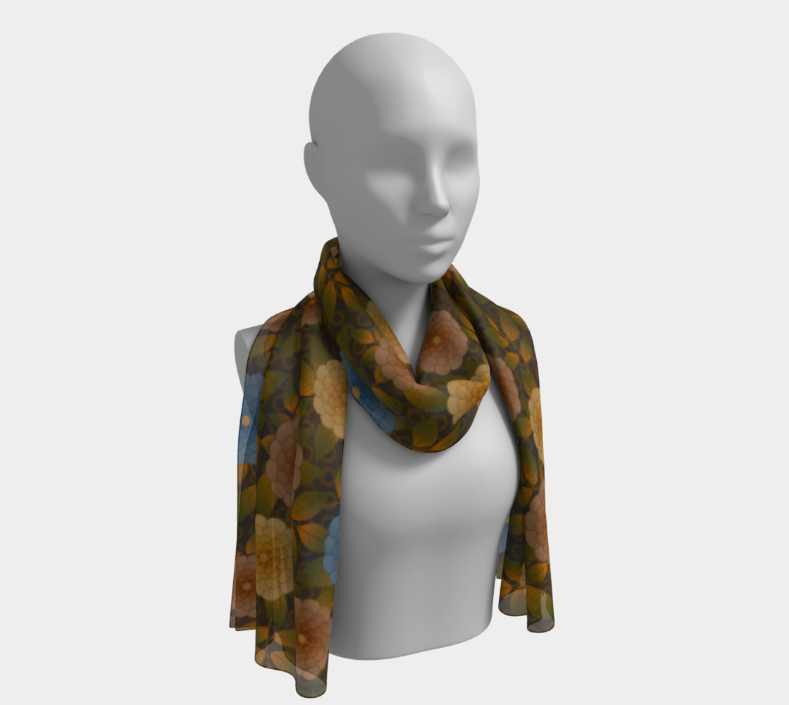 Oval Flowers on Brown Long Scarf 181231 preview #1