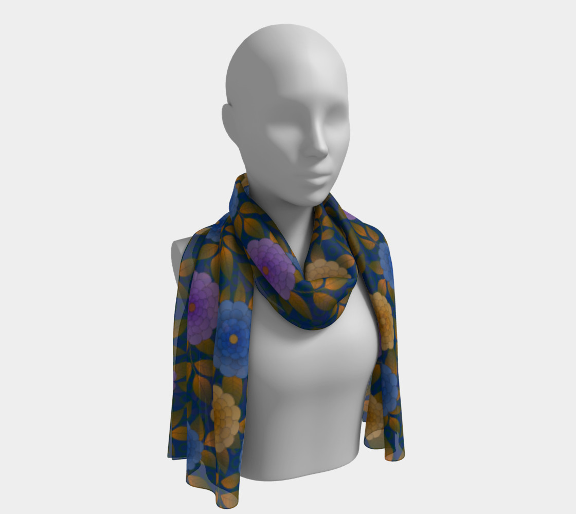 Oval Flowers on Blue Long Scarf 181229 3D preview