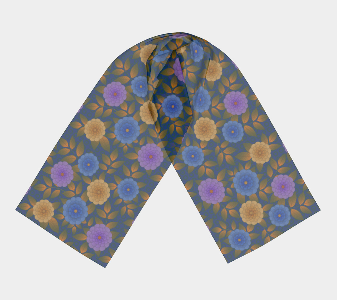 Oval Flowers on Blue Long Scarf 181229 thumbnail #4