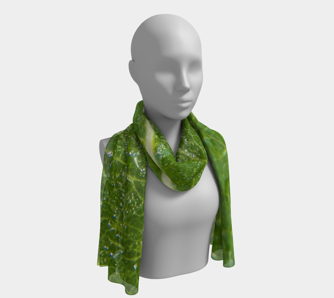 Green Leaf with Water Droplets Long Scarf Miniature #2
