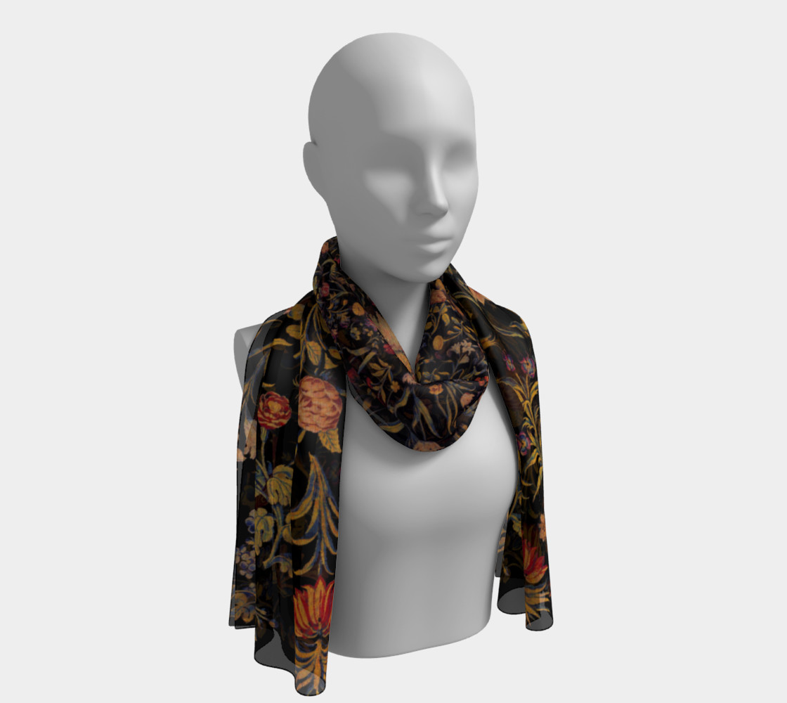 Medieval Flowers on Black Long Scarf preview #1