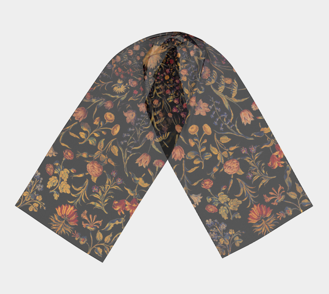 Medieval Flowers on Black Long Scarf preview #3