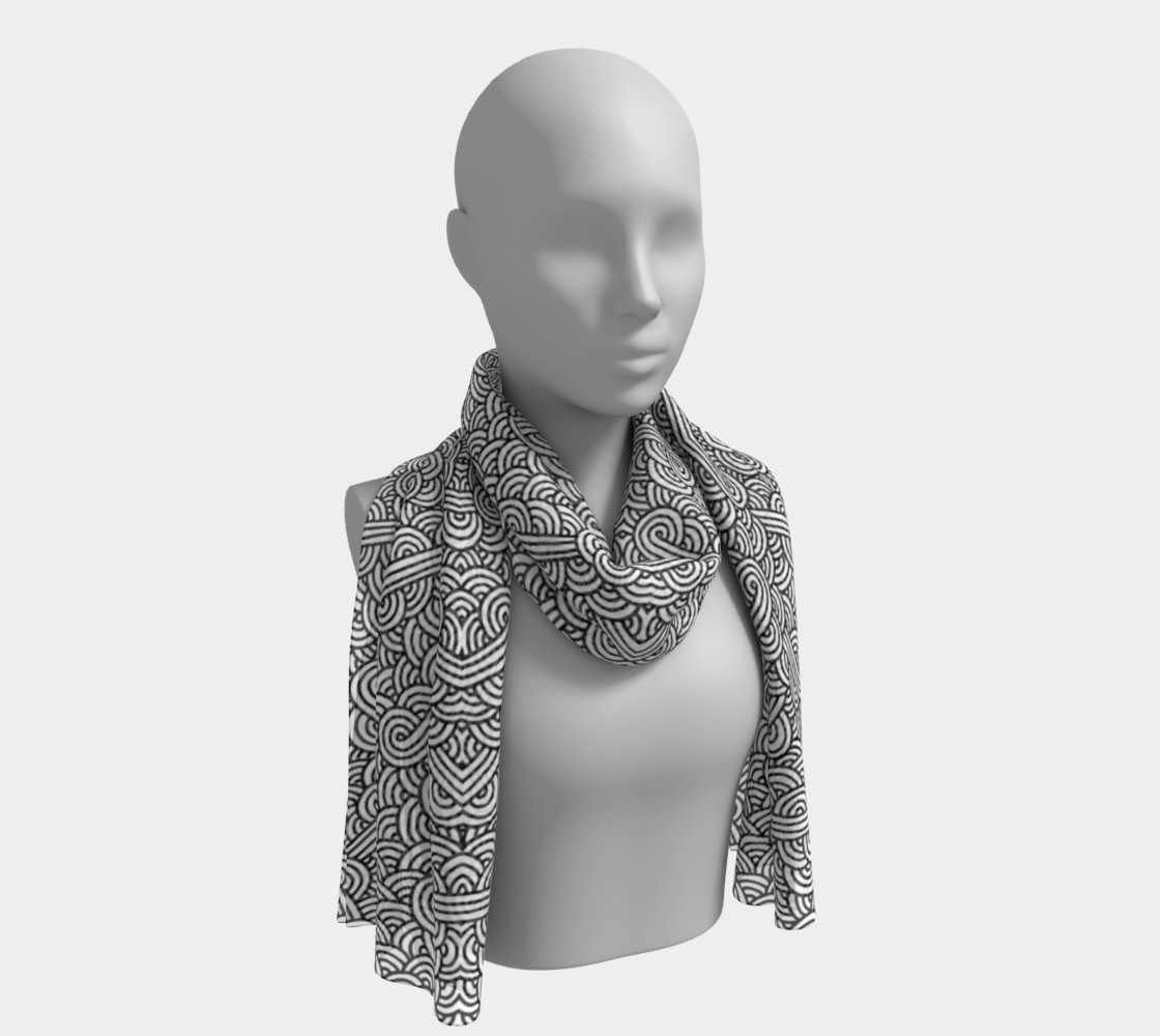 Black and white swirls doodles Long Scarf preview #1