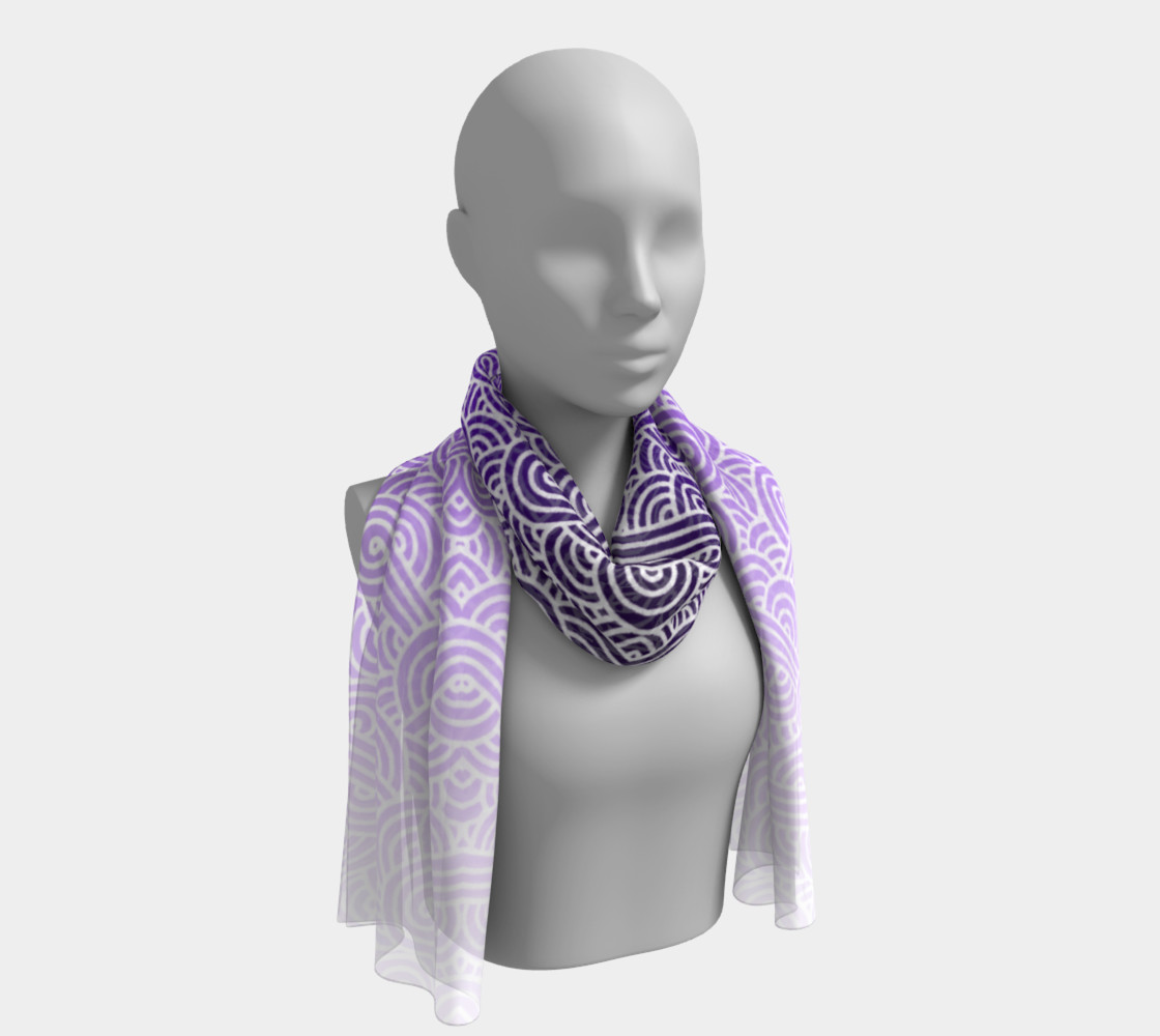 Ombre purple and white swirls doodles Long Scarf preview #1