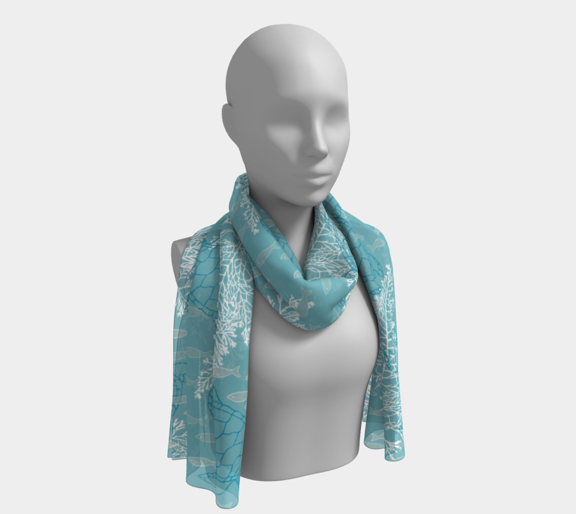 Sea Turtles and White Seaweed with Fish in Blue Tones preview #1