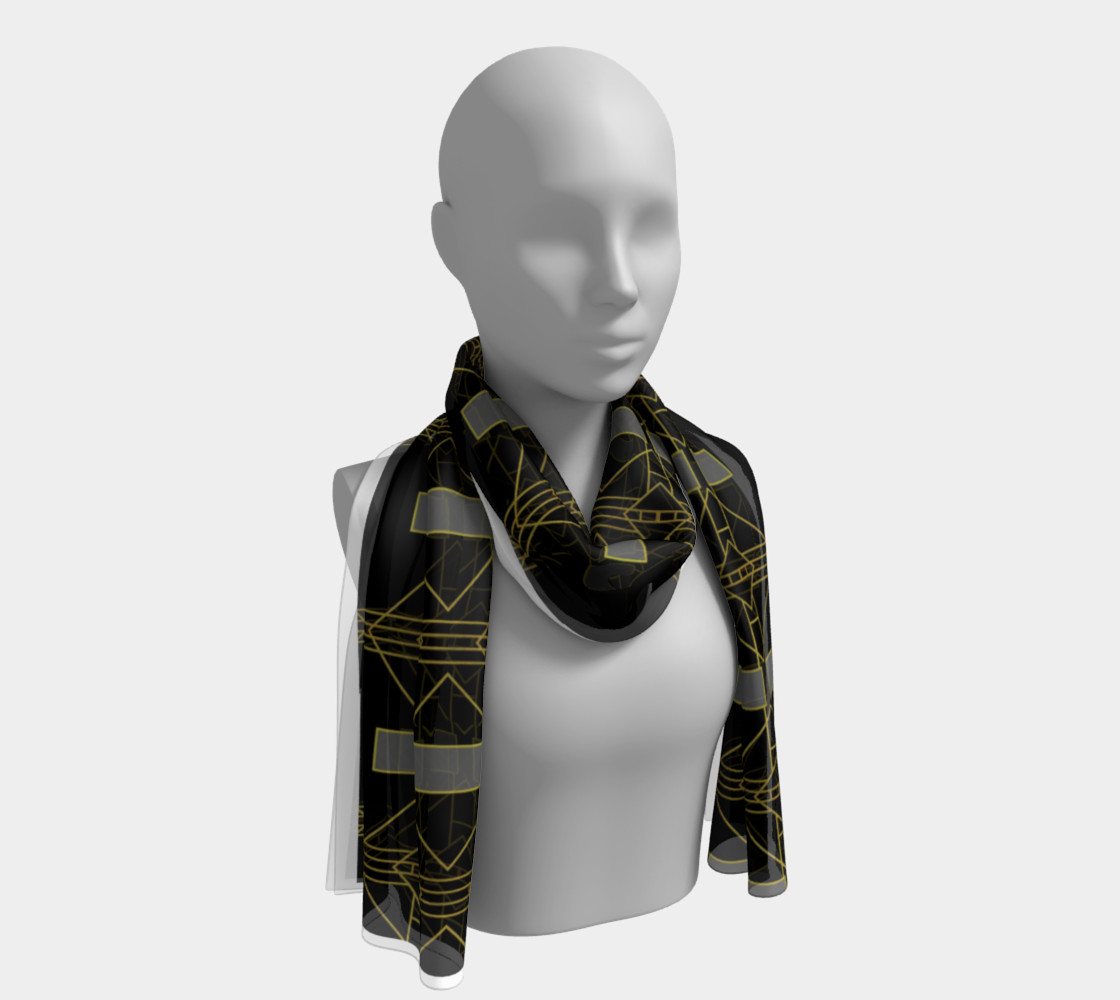 K3 Black Gold and Grey Geometric long scarf preview #1