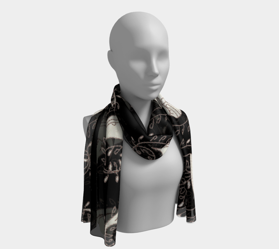 Black and White Paisley Long Scarf 3D preview
