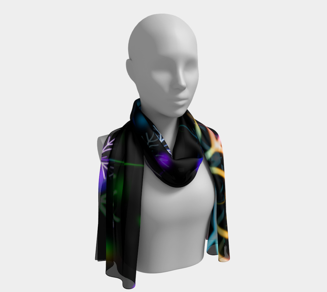 Rainbow Snowflakes on Black Long Scarf preview #1