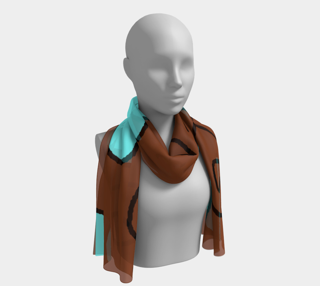 Light Blue Hearts on Brown Long Scarf preview #1