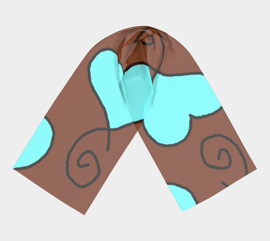 Light Blue Hearts on Brown Long Scarf preview #3