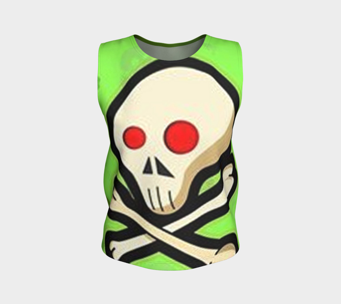 Cartoon Skull On Green Loose Tank Top preview #1