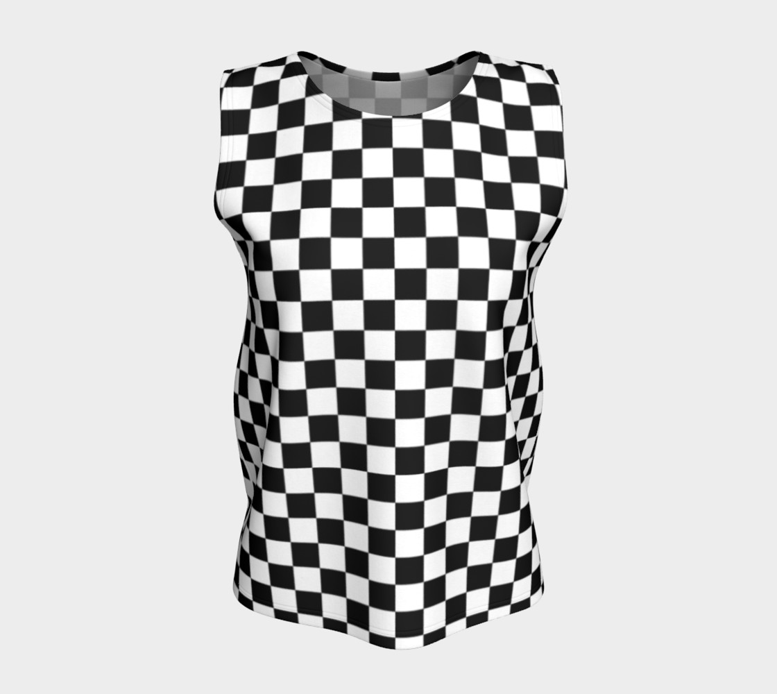 Black White Checker Board Pattern Loose Tank Top thumbnail #6