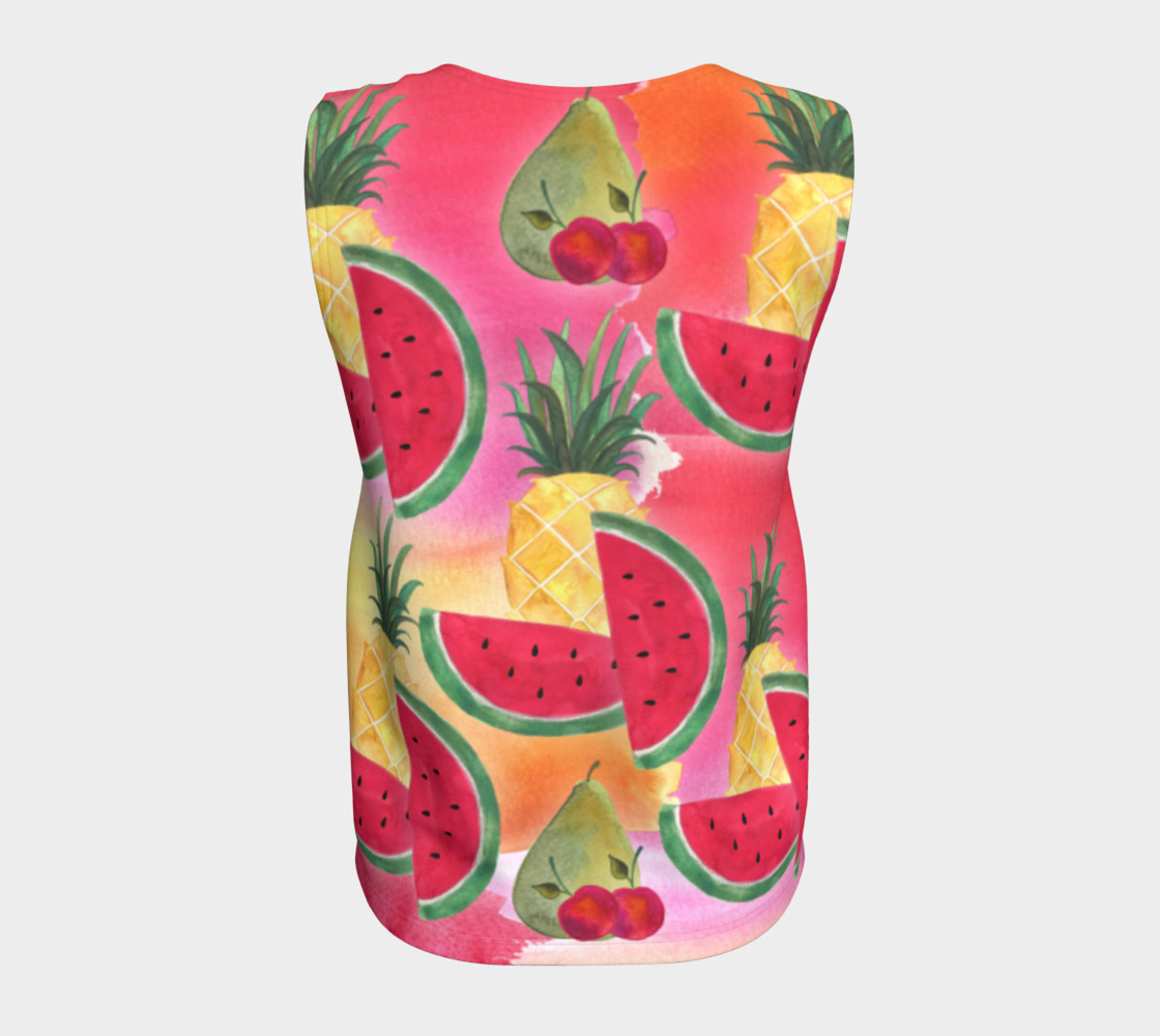 Aperçu de Watercolor Fruit Watermelon Pineapple Pear Cherry Loose Tank Top #6